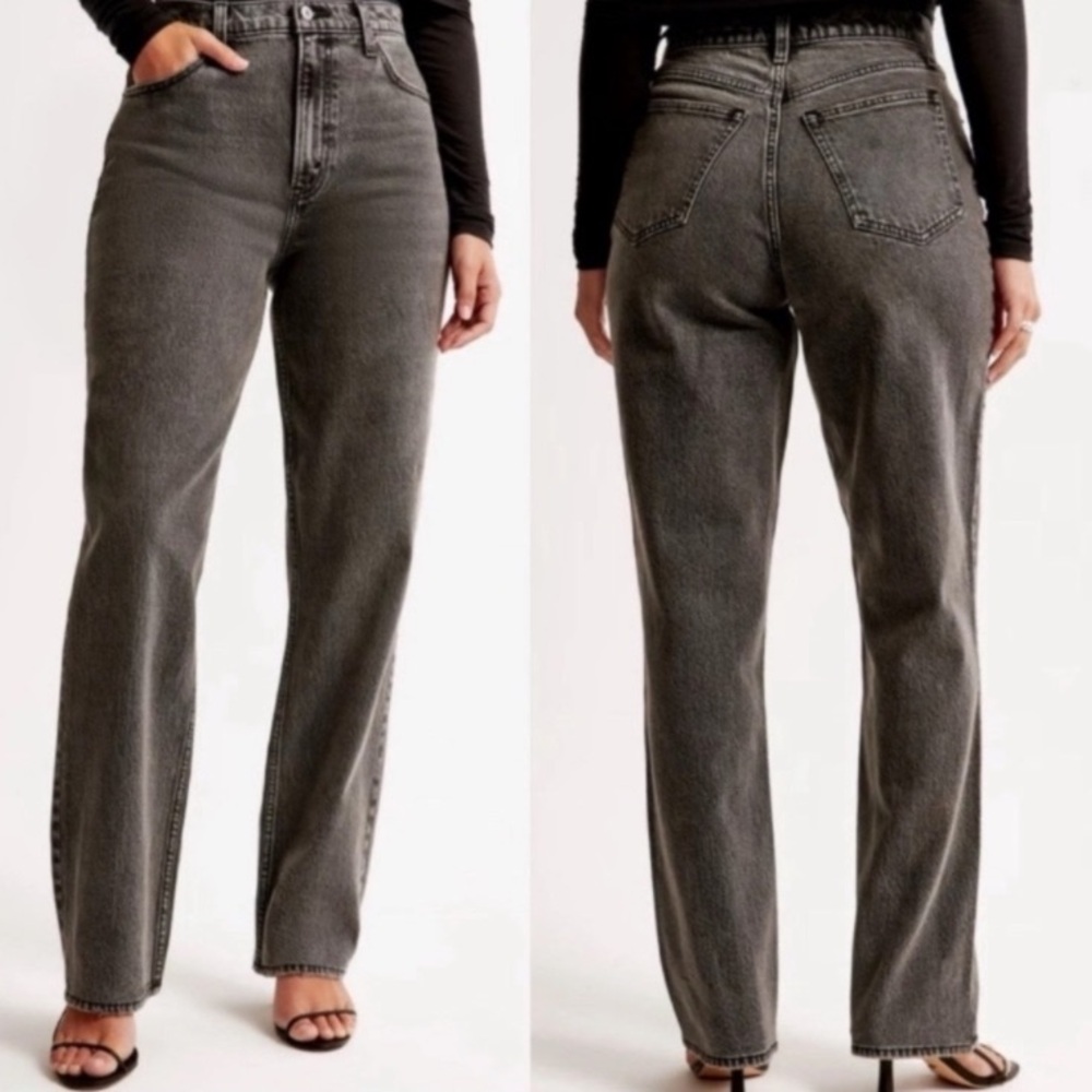 NWT Abercrombie & Fitch the 90s Straight Leg Black Jeans High Rise Size 20 Short
